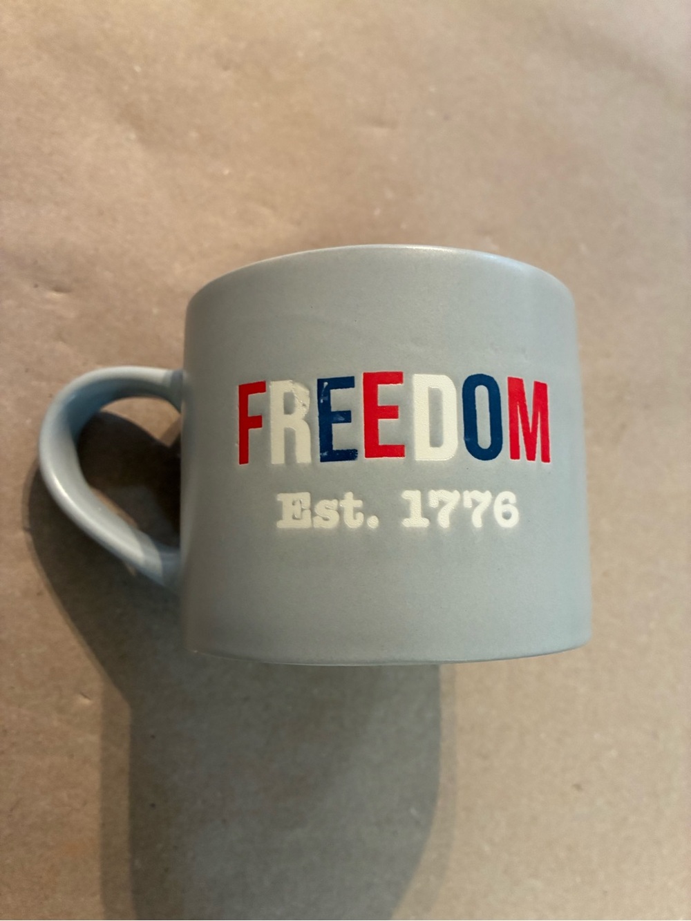 Light Gray 'FREEDOM' Ceramic Coffee Mug - Patriotic Accent 12oz